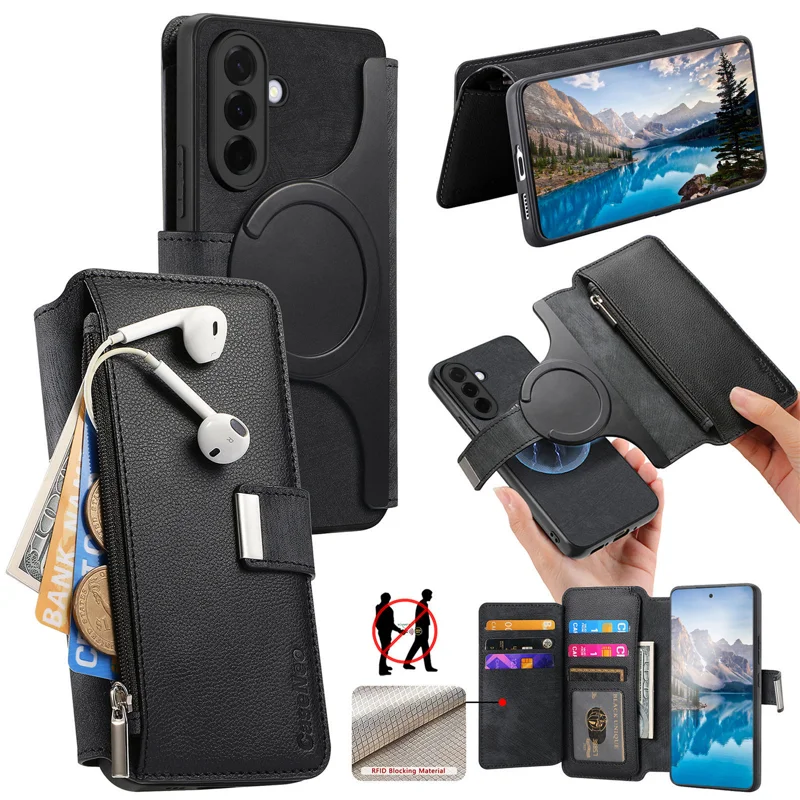 CASENEO for Samsung Galaxy A57 5G Case MW-02 Detachable Magnetic Leather Flip Phone Cover - Black - 1