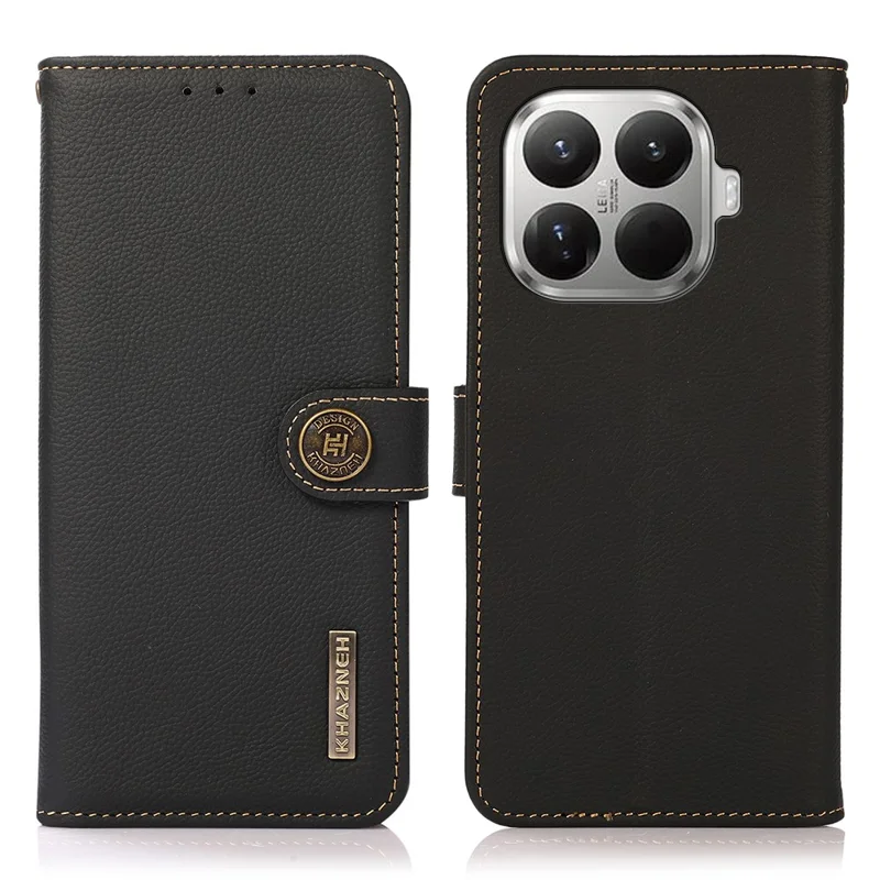KHAZNEH for Xiaomi 17T Pro Case Genuine Cow Leather RFID Blocking Wallet Phone Cover - Black - 1