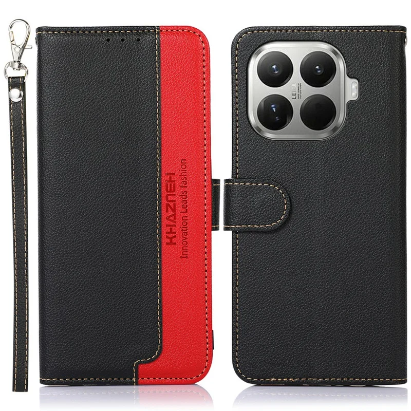 KHAZNEH For Xiaomi 17T Case RFID Blocking Wallet Litchi Texture PU Leather Phone Cover with Strap - Black - 1