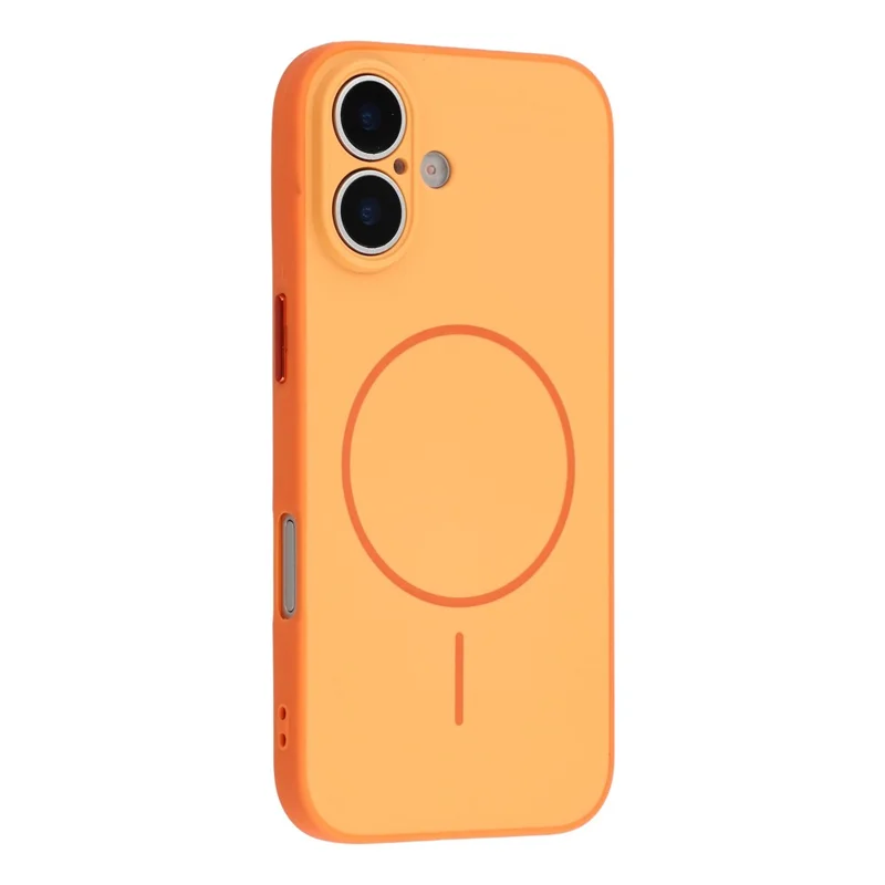 For iPhone 16 Magnetic Case TPU + PC Shockproof Phone Cover with Electroplated Buttons - Orange - 1