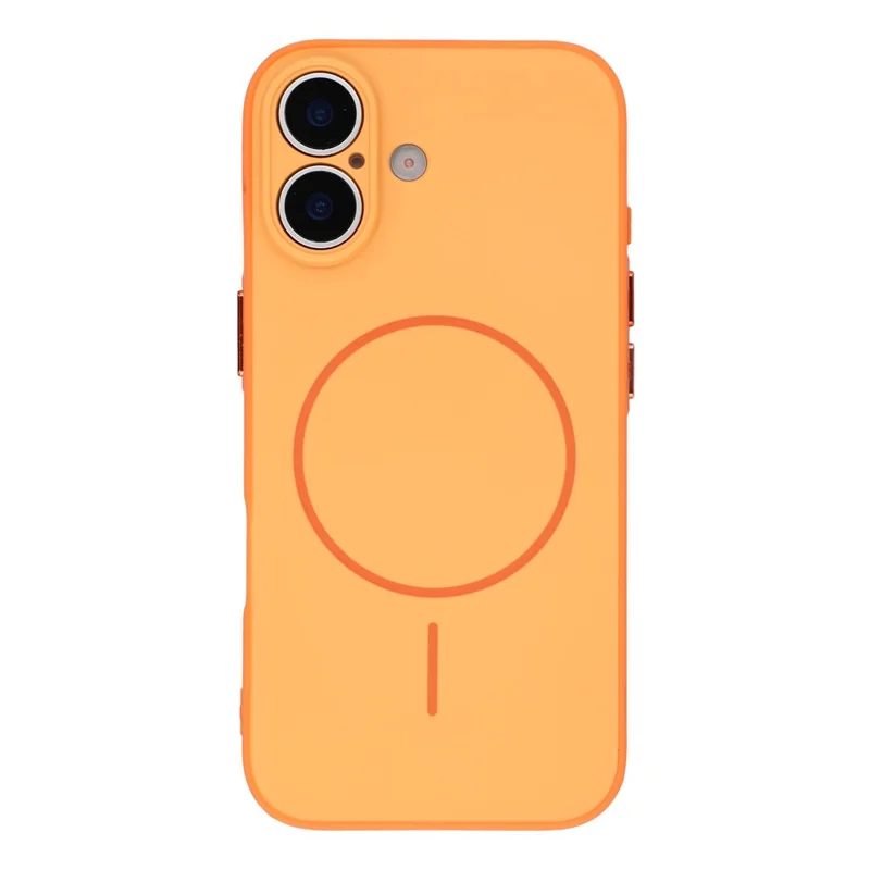For iPhone 16 Magnetic Case TPU + PC Shockproof Phone Cover with Electroplated Buttons - Orange - 2