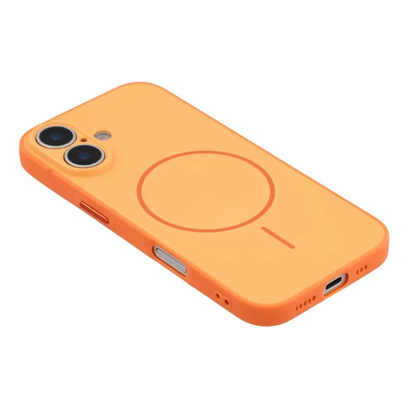 For iPhone 16 Magnetic Case TPU + PC Shockproof Phone Cover with Electroplated Buttons - Orange - 4