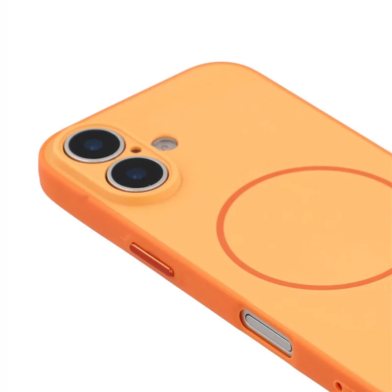 For iPhone 16 Magnetic Case TPU + PC Shockproof Phone Cover with Electroplated Buttons - Orange - 6