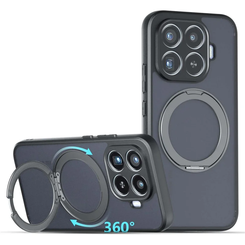 For Xiaomi 17T Pro Matte Skin-touch Magnetic Case 360° Rotating Kickstand Shockproof TPU + PC Phone Cover - Transparent Black - 1