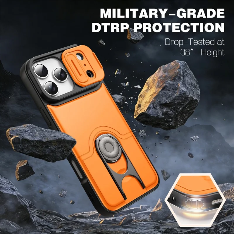 For iPhone 17 Pro Max Case with Slide Camera Cover Kickstand PC + TPU Protective Phone Shell - Orange - 2