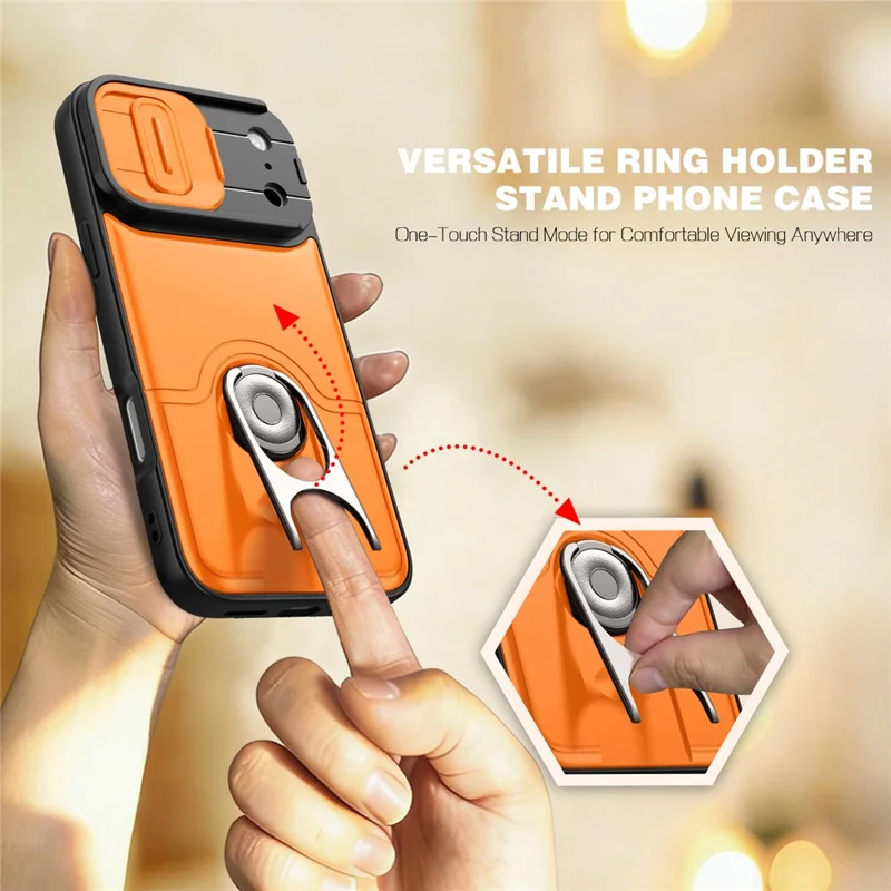 For iPhone 17 Pro Max Case with Slide Camera Cover Kickstand PC + TPU Protective Phone Shell - Orange - 5