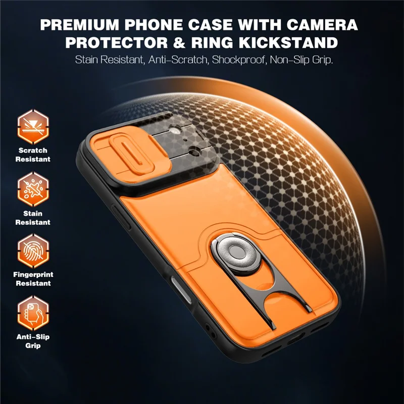 For iPhone 17 Pro Max Case with Slide Camera Cover Kickstand PC + TPU Protective Phone Shell - Orange - 6