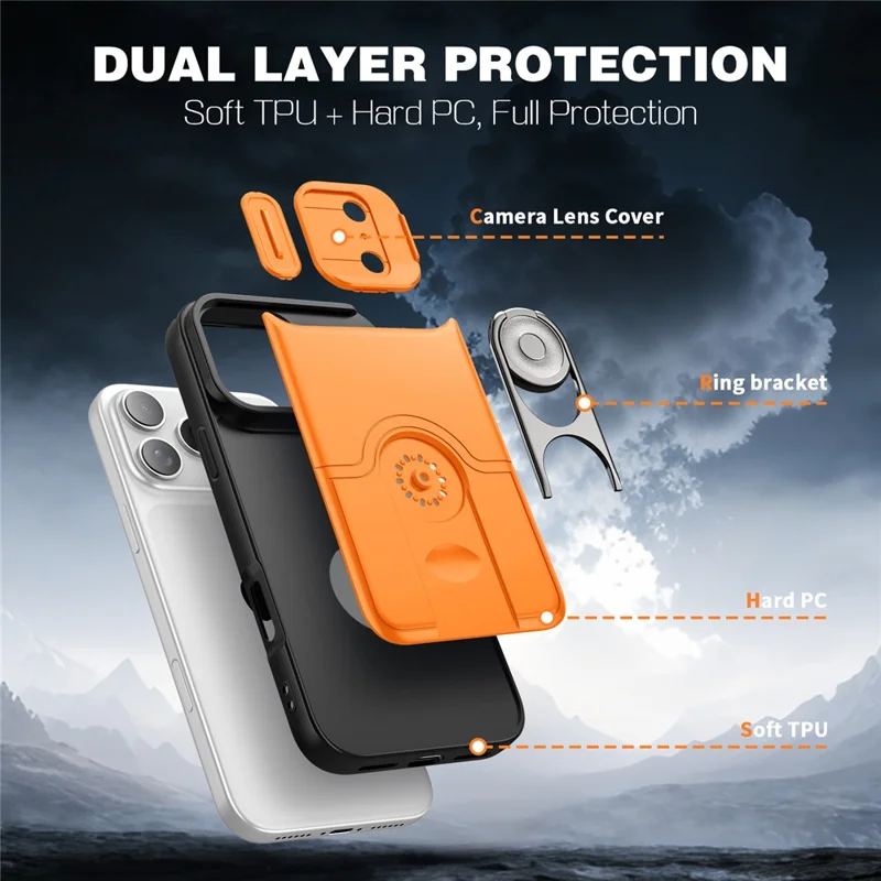 For iPhone 17 Pro Max Case with Slide Camera Cover Kickstand PC + TPU Protective Phone Shell - Orange - 7