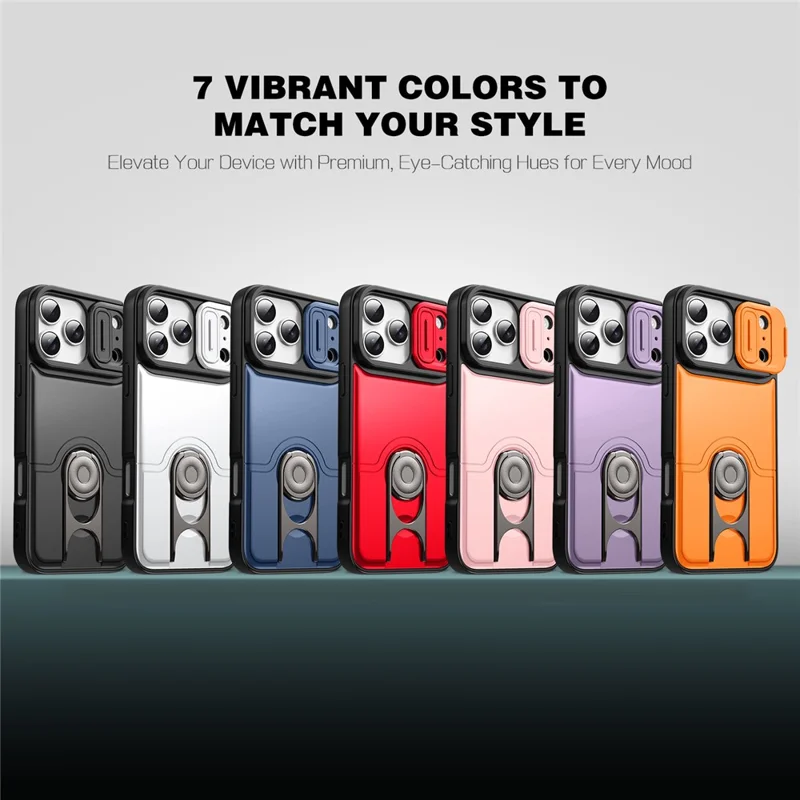For iPhone 17 Pro Max Case with Slide Camera Cover Kickstand PC + TPU Protective Phone Shell - Orange - 9