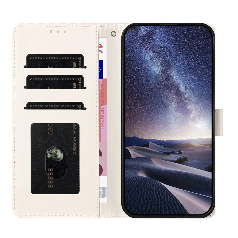 For iPhone 15 Pro Wallet Case Vintage Stripes Leather Stand Flip Phone Cover with Wrist Strap - Red - 8