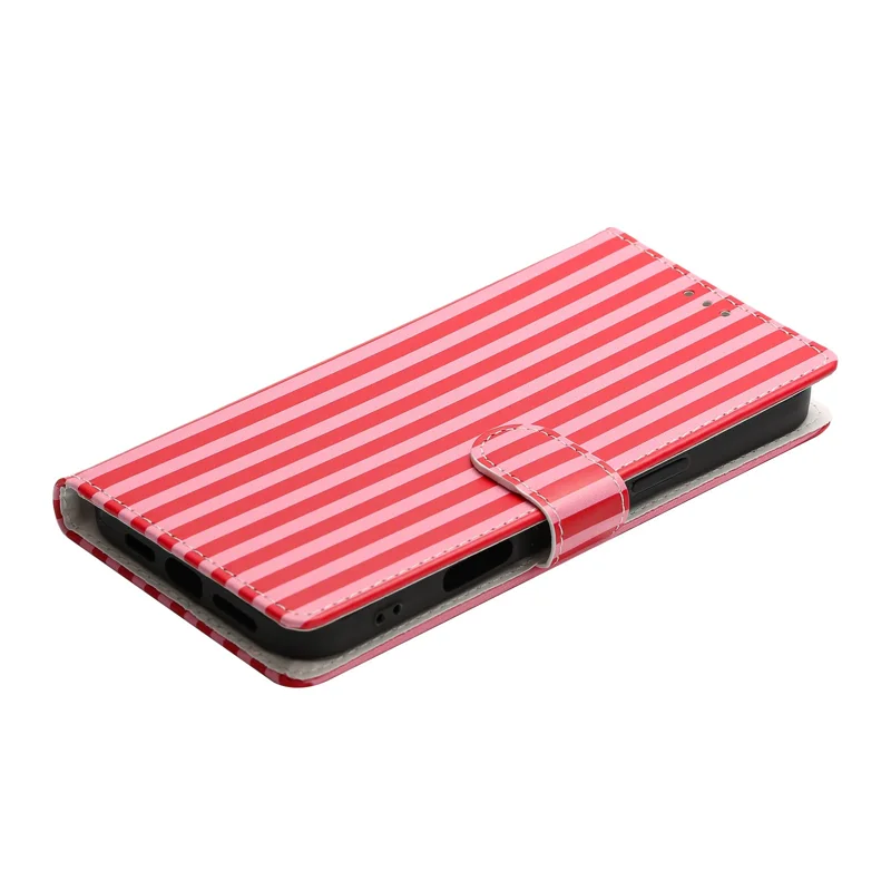 For iPhone 16 Pro Max Wallet Case Vintage Stripes Leather Stand Flip Phone Cover with Wrist Strap - Red - 5