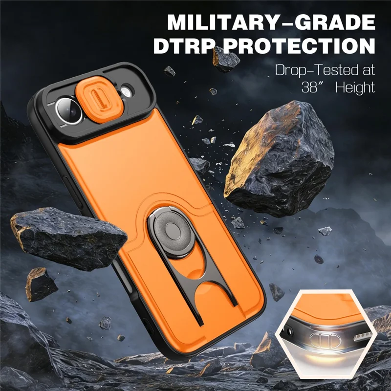 For iPhone Air Case with Slide Camera Cover Kickstand PC + TPU Protective Phone Shell - Orange - 2