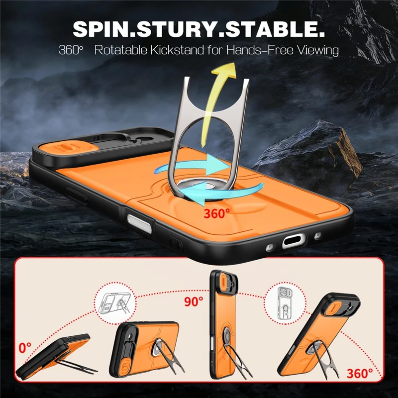 For iPhone Air Case with Slide Camera Cover Kickstand PC + TPU Protective Phone Shell - Orange - 3