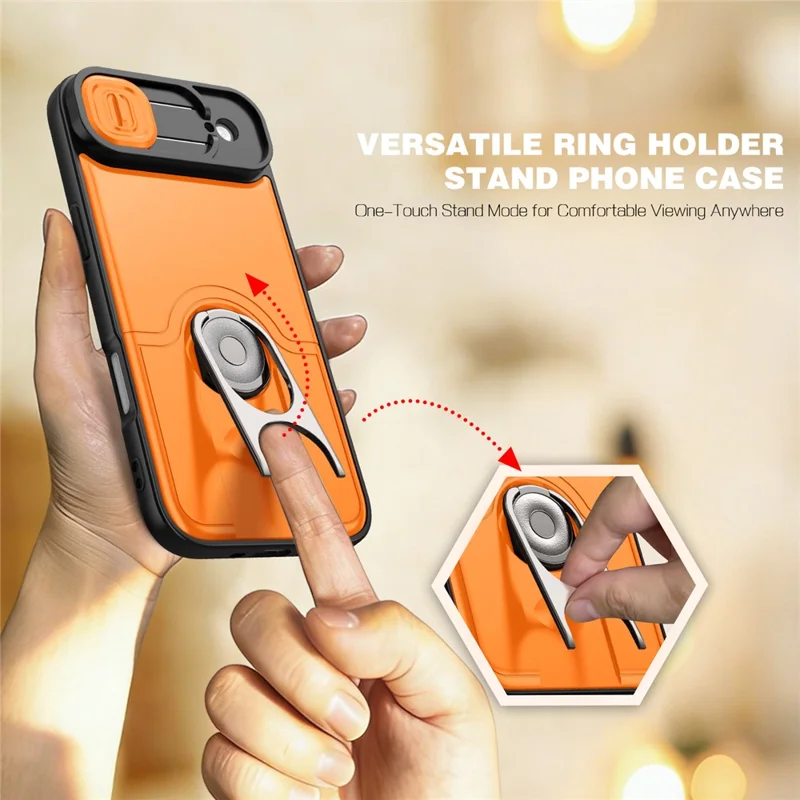 For iPhone Air Case with Slide Camera Cover Kickstand PC + TPU Protective Phone Shell - Orange - 4