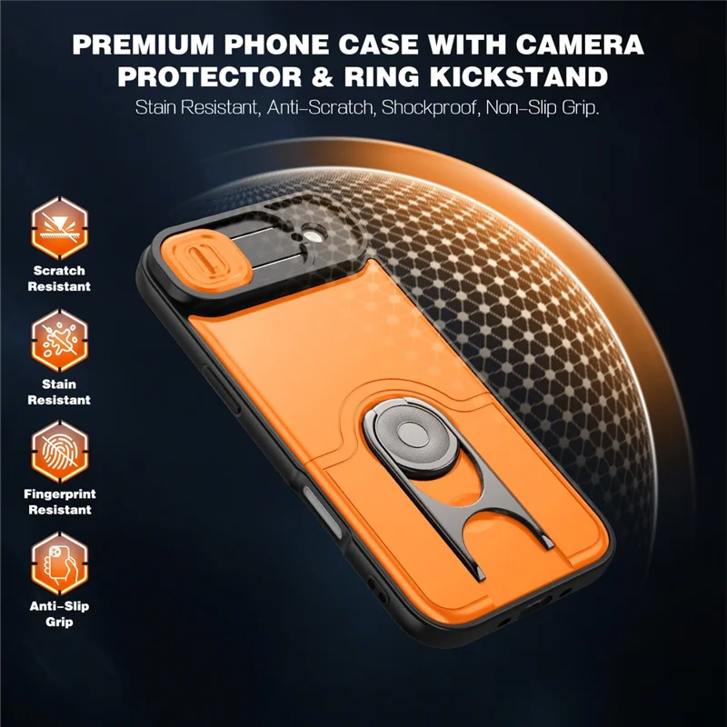 For iPhone Air Case with Slide Camera Cover Kickstand PC + TPU Protective Phone Shell - Orange - 5