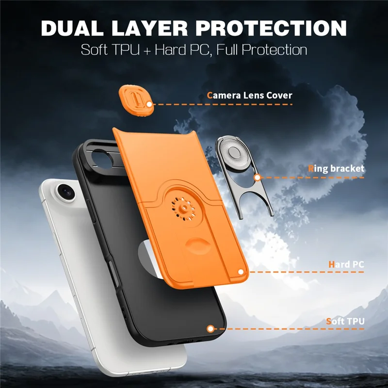 For iPhone Air Case with Slide Camera Cover Kickstand PC + TPU Protective Phone Shell - Orange - 6