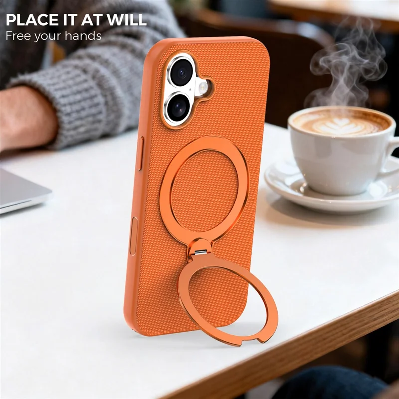For iPhone Air Case Magnetic Rotating Kickstand Tech Fabric TPU Protective Cover - Orange - 10