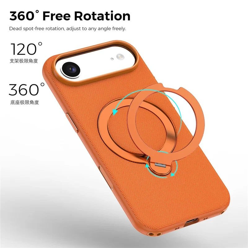 For iPhone Air Case Magnetic Rotating Kickstand Tech Fabric TPU Protective Cover - Orange - 11