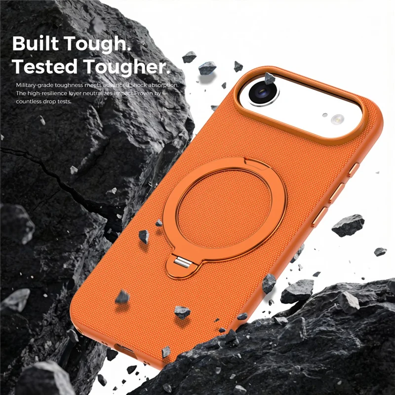 For iPhone Air Case Magnetic Rotating Kickstand Tech Fabric TPU Protective Cover - Orange - 2