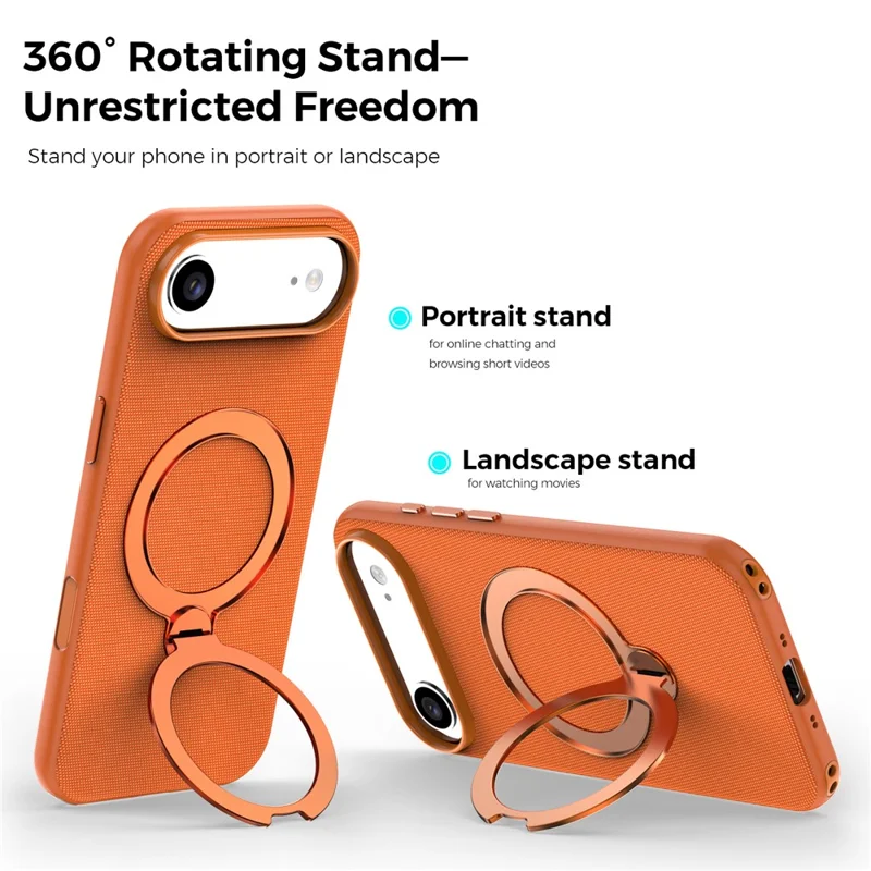 For iPhone Air Case Magnetic Rotating Kickstand Tech Fabric TPU Protective Cover - Orange - 4