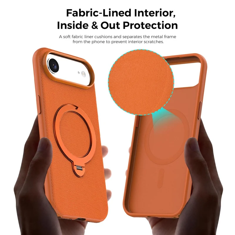 For iPhone Air Case Magnetic Rotating Kickstand Tech Fabric TPU Protective Cover - Orange - 7