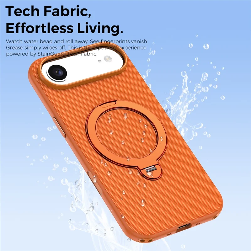 For iPhone Air Case Magnetic Rotating Kickstand Tech Fabric TPU Protective Cover - Orange - 8
