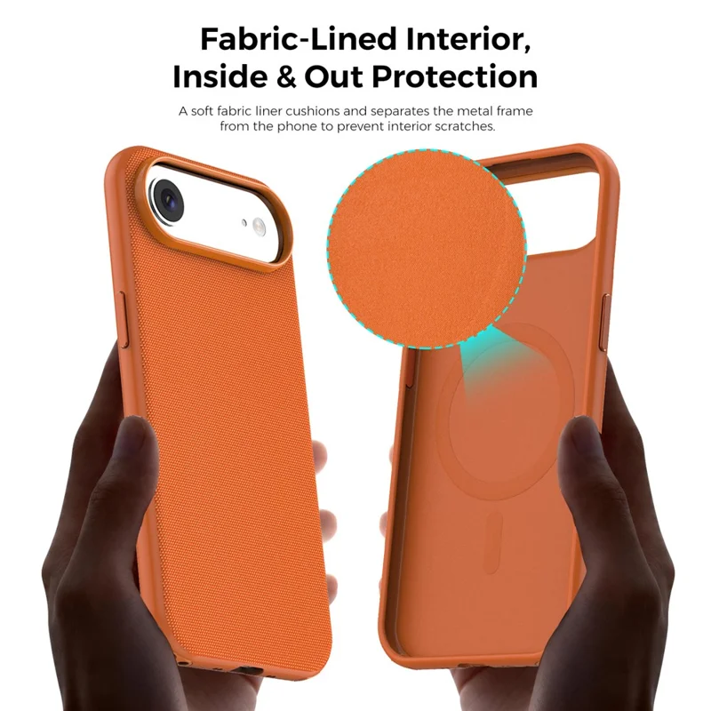 For iPhone Air Magnetic Case Tech Fabric Coated TPU + PC Anti-Drop Phone Cover - Orange - 8