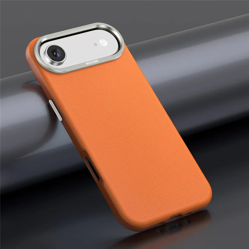 For iPhone Air Magnetic Case Fine Grid Texture Leather Coated TPU PC Phone Cover with Metal Lens Frame - Orange - 9