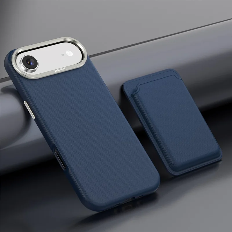 For iPhone Air Magnetic Case Fine Grid Texture Leather Back Phone Cover with Detachable Card Holder - Sapphire - 10