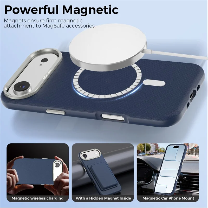For iPhone Air Magnetic Case Fine Grid Texture Leather Back Phone Cover with Detachable Card Holder - Sapphire - 3