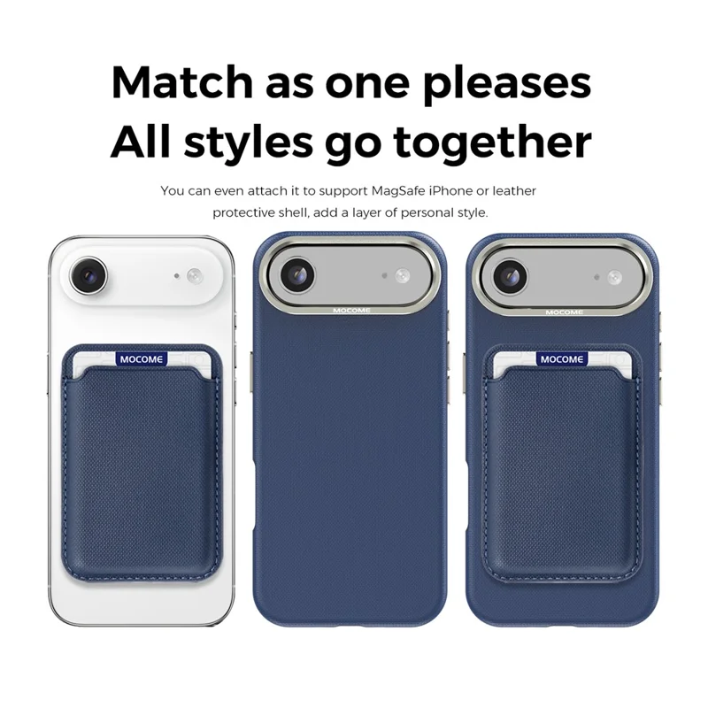 For iPhone Air Magnetic Case Fine Grid Texture Leather Back Phone Cover with Detachable Card Holder - Sapphire - 8