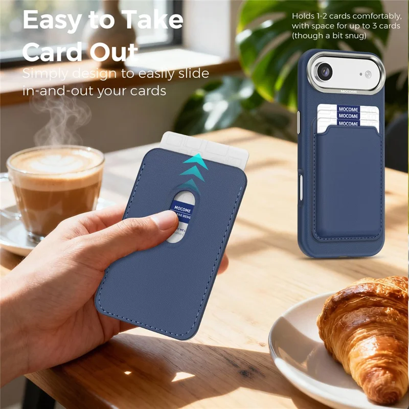 For iPhone Air Magnetic Case Fine Grid Texture Leather Back Phone Cover with Detachable Card Holder - Sapphire - 9