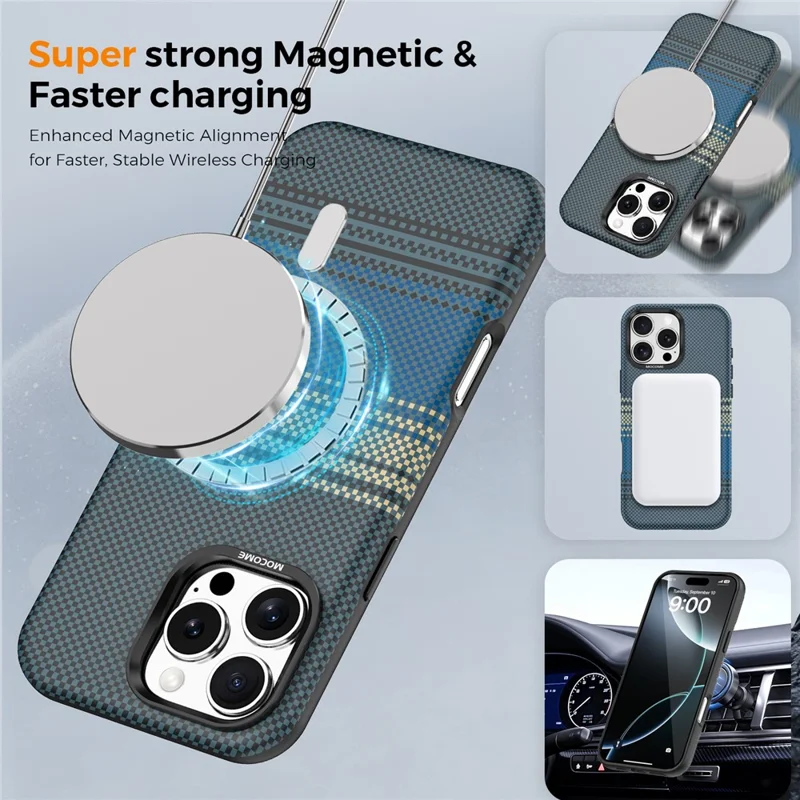 For iPhone 16 Pro Max Magnetic Case Gradient Rainbow Leather Coated TPU + PC Hybrid Shockproof Cover - Sapphire - 7