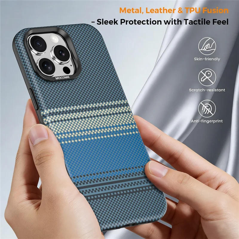 For iPhone 16 Pro Max Magnetic Case Gradient Rainbow Leather Coated TPU + PC Hybrid Shockproof Cover - Sapphire - 8