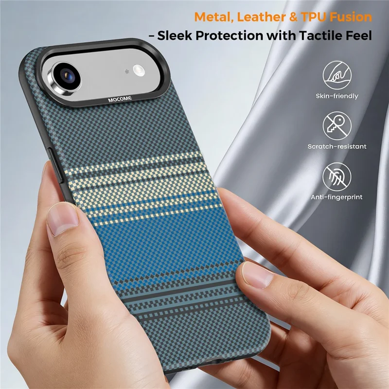 For iPhone Air Magnetic Case Gradient Rainbow Leather Coated TPU + PC Hybrid Shockproof Cover - Sapphire - 8