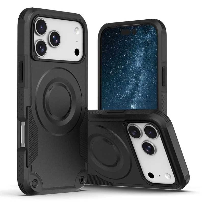 For iPhone 17 Pro Max Magnetic Case Shockproof PC + TPU Anti-Slip Textured Phone Cover - Black - 1