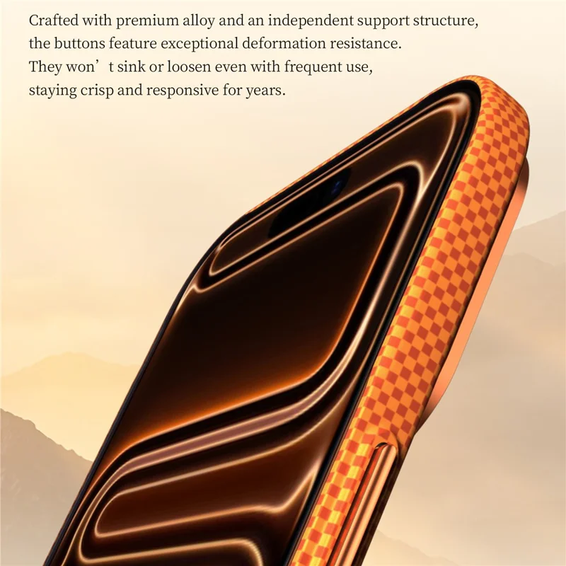 SULADA for iPhone 17 Pro Max Magnetic Case 360° Rotating Ring Kickstand Golden Mountain Pattern PC Slim Phone Cover - Orange - 8