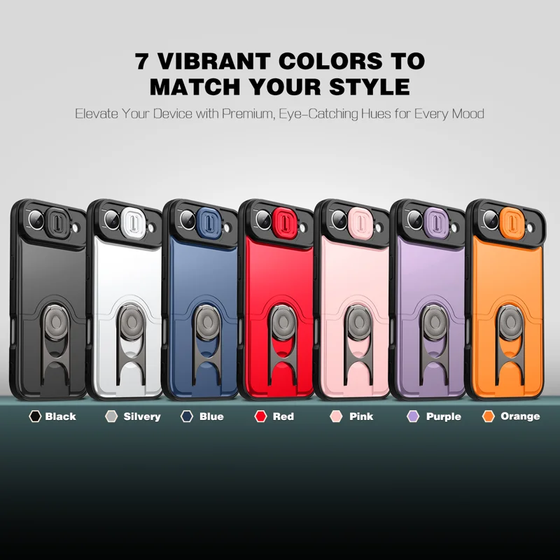 For iPhone Air Case with Slide Camera Cover Kickstand PC + TPU Protective Phone Shell - Black - 9