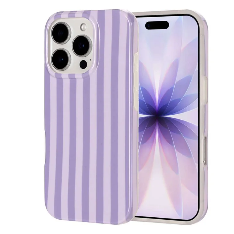 For iPhone 16 Pro Max Case IMD Stripe TPU Full Coverage Shockproof Phone Protective Cover - Purple - 1