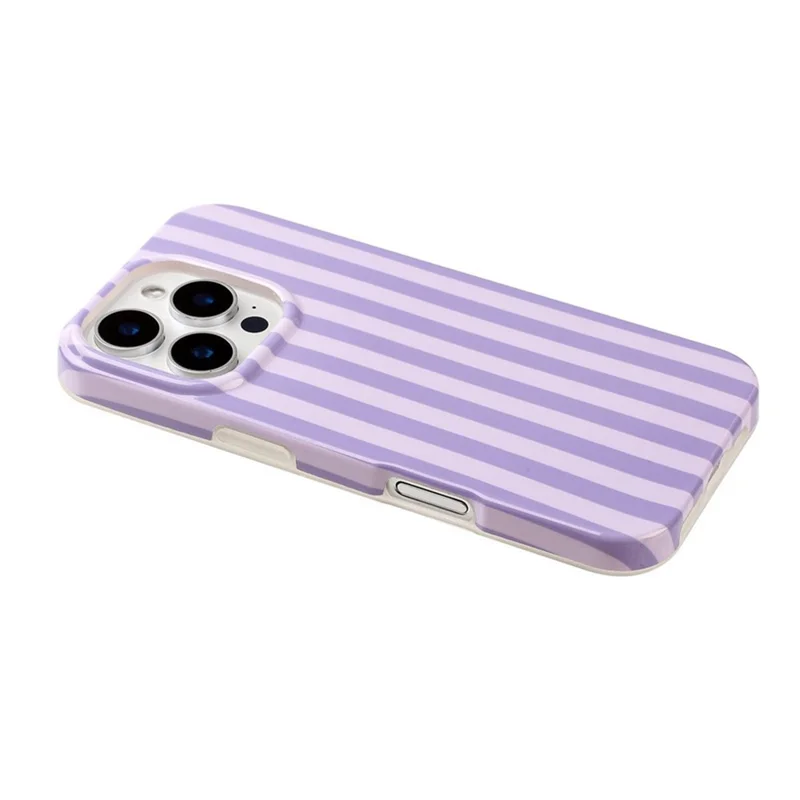 For iPhone 16 Pro Max Case IMD Stripe TPU Full Coverage Shockproof Phone Protective Cover - Purple - 5