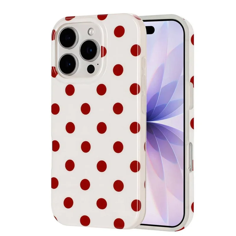 For iPhone 16 Pro Max Case Retro Polka Dot IMD TPU Full Coverage Phone Protective Cover - White - 1