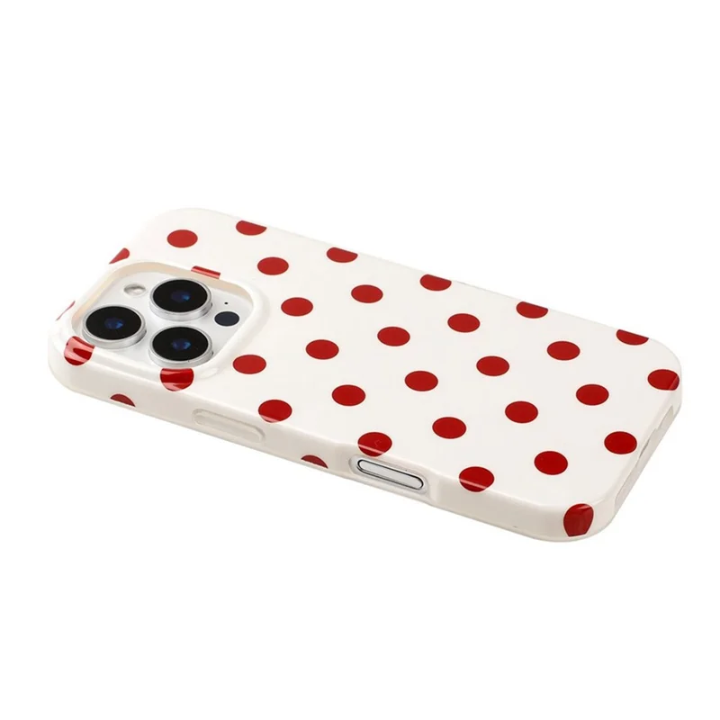 For iPhone 16 Pro Max Case Retro Polka Dot IMD TPU Full Coverage Phone Protective Cover - White - 5