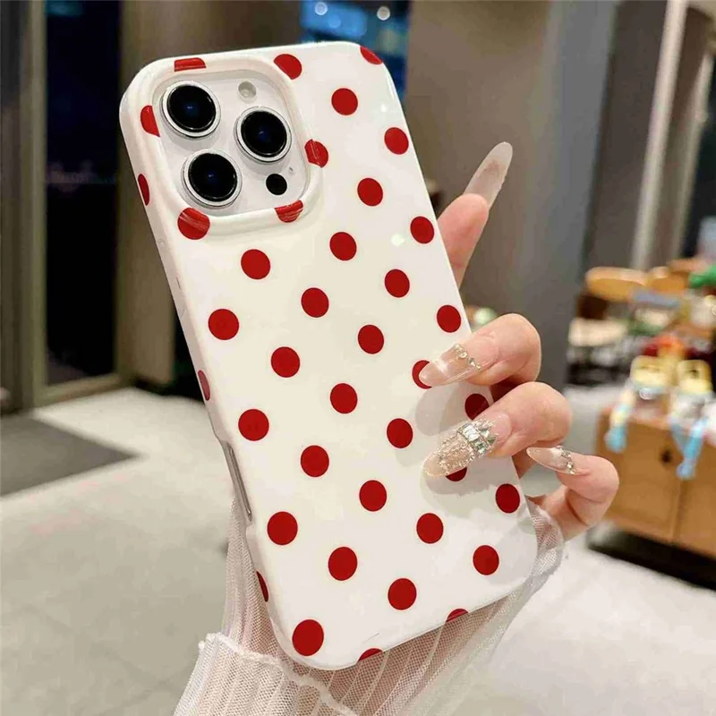 For iPhone 16 Pro Max Case Retro Polka Dot IMD TPU Full Coverage Phone Protective Cover - White - 6