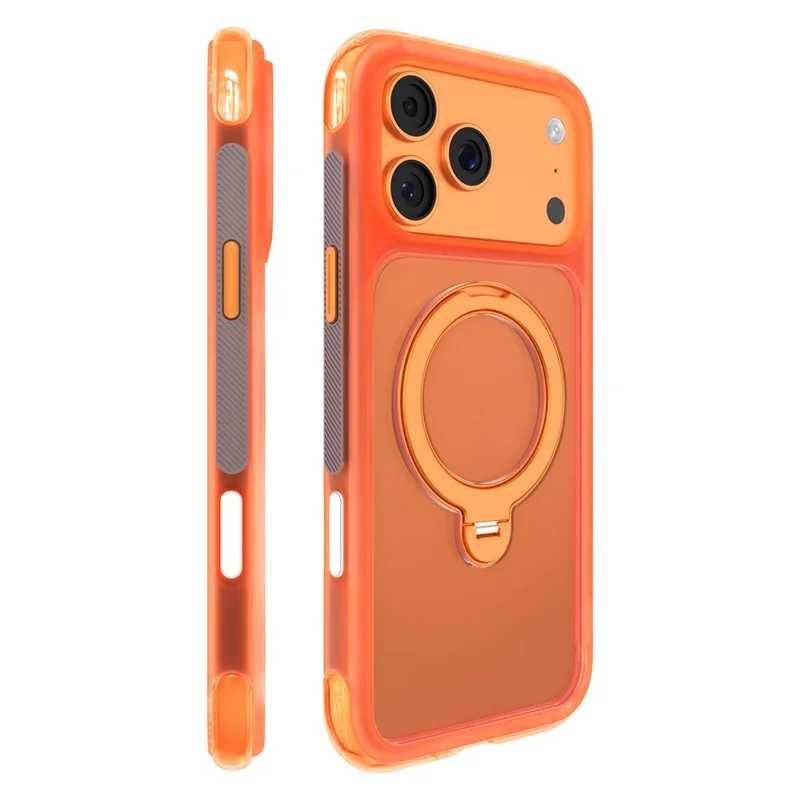 MUTURAL for iPhone 17 Pro Magnetic Case Rotating Kickstand PC + TPU Airbag Drop Protection Phone Cover - Orange - 1