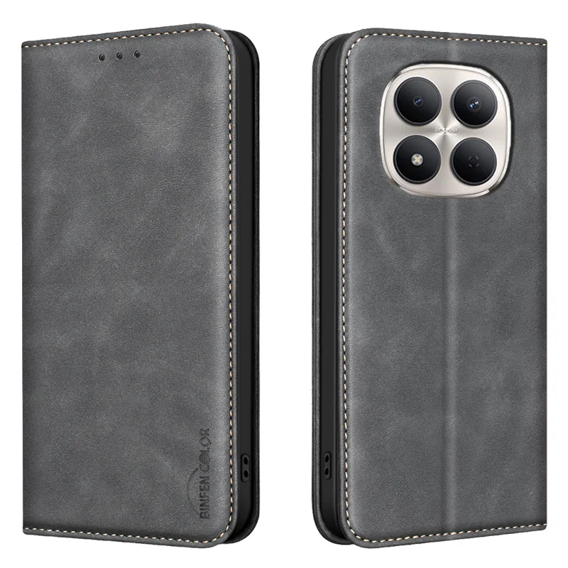 BINFEN COLOR for Xiaomi Redmi Note 15 Pro 5G (Global) RFID Blocking Calf Texture PU Leather Phone Cover - Black - 1