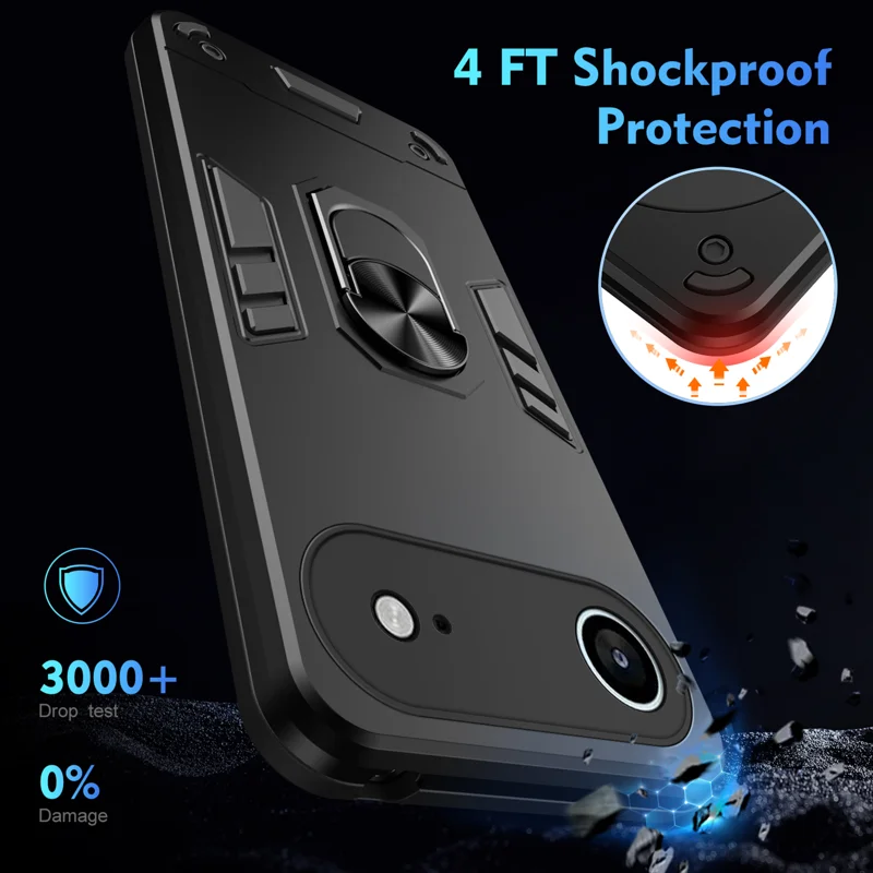 WANLONFENG for iPhone Air YS Series Case Kicktand Shockproof PC TPU Phone Cover with 2Pcs Tempered Glass Film - Black - 5