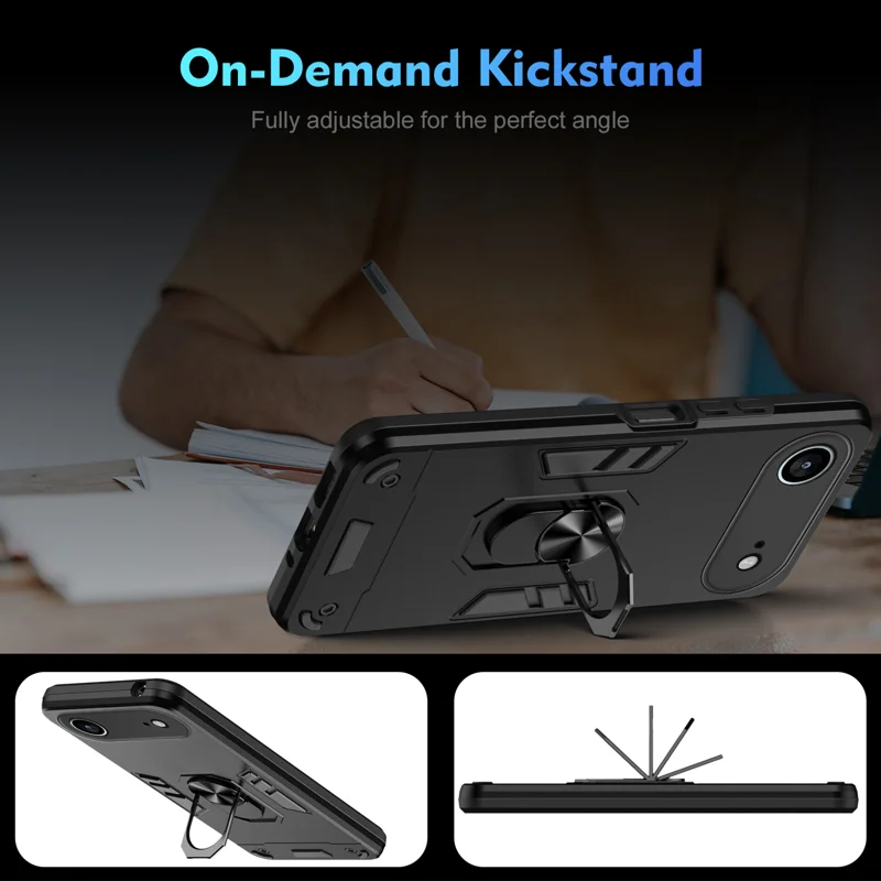 WANLONFENG for iPhone Air YS Series Case Kicktand Shockproof PC TPU Phone Cover with 2Pcs Tempered Glass Film - Black - 7