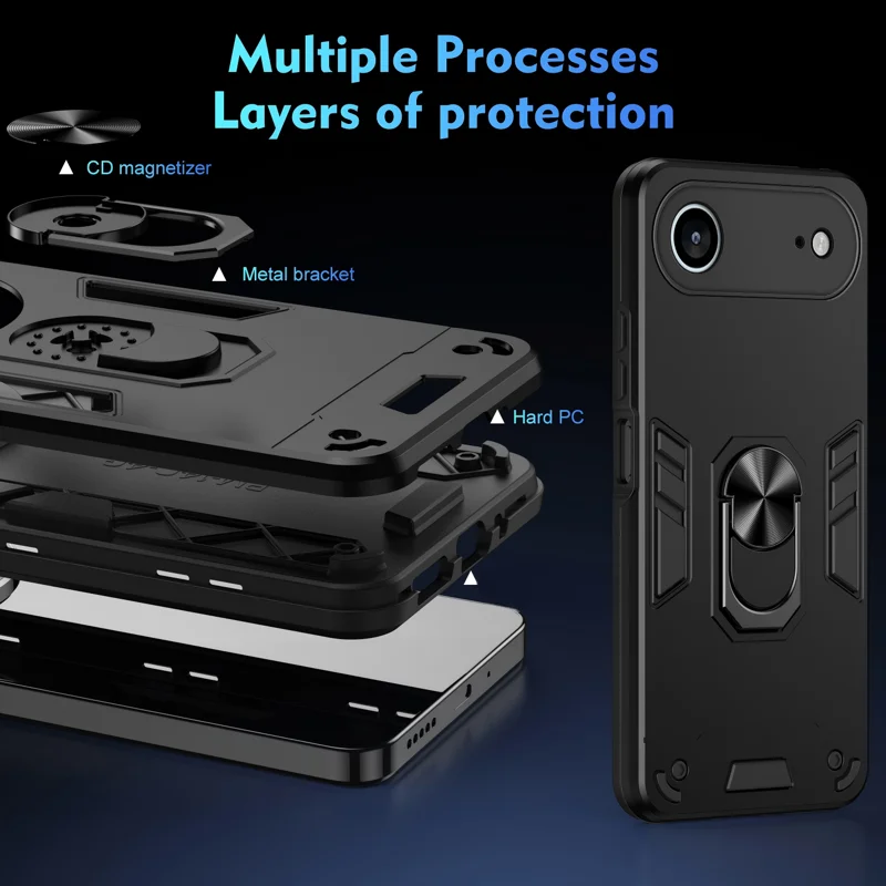 WANLONFENG for iPhone Air YS Series Case Kicktand Shockproof PC TPU Phone Cover with 2Pcs Tempered Glass Film - Black - 8