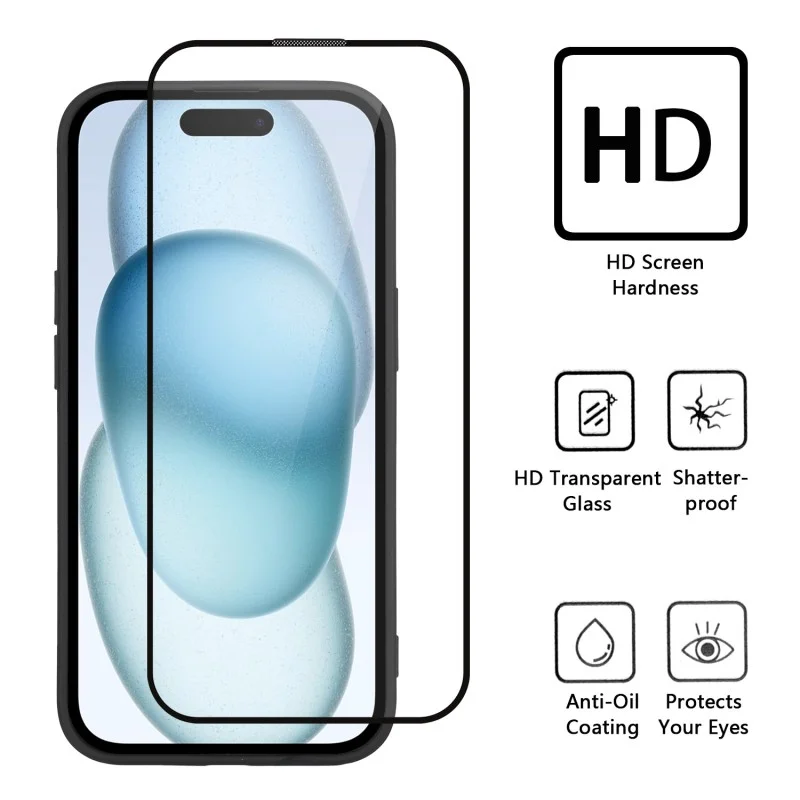 WANLONFENG for iPhone 15 Pro Max YS Series Case Kicktand Shockproof PC TPU Phone Cover with 2Pcs Tempered Glass Film - Black - 10
