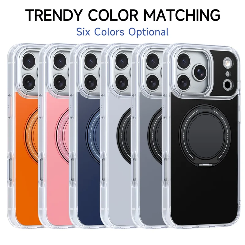 For iPhone 17 Pro Max Case Rotating Ring Holder Kickstand TPU + Acrylic Shockproof Phone Cover - Orange - 7